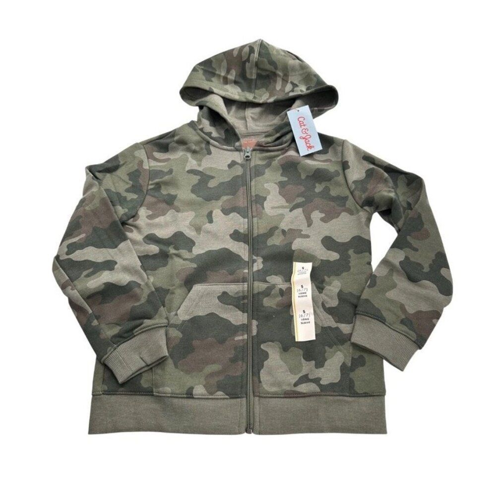 Cat & Jack Boys Small 6/7 Camouflage Full Zip Hoodie Sweatshirt Fleece NWT Camo